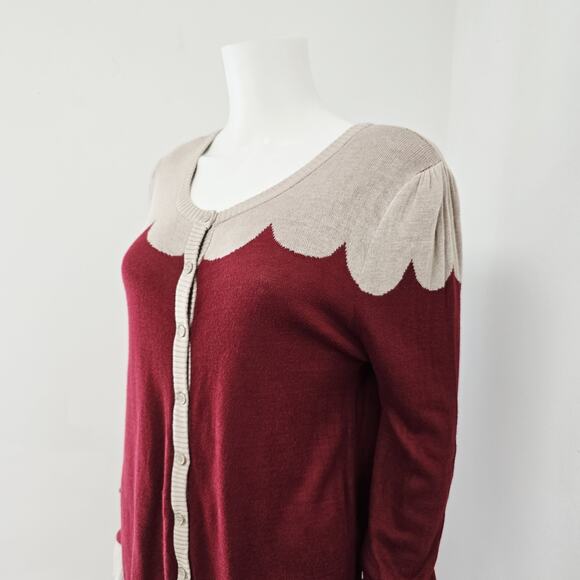 Modcloth Cardigan Sweater Size XL Paris Cafe Button Front Retro Scalloped Rust - Picture 2 of 10